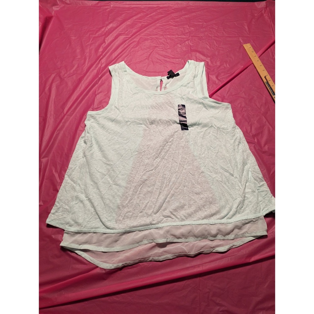 Gap womens L light green mint tank top shirt sheer v back keyhole button up NWT